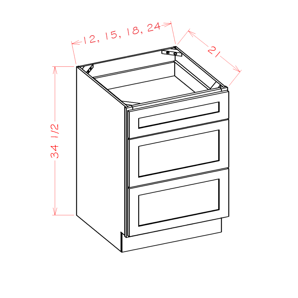 US Cabinet Depot Edgeline White 12" Three Drawer Vanity Base Cabinet (EW-3VDB12)