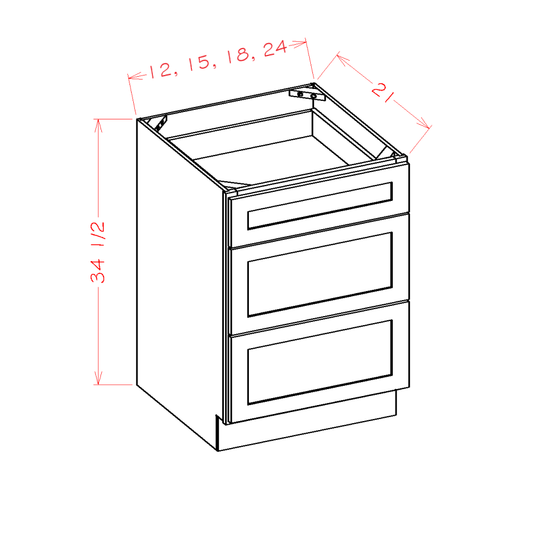 US Cabinet Depot Edgeline White 12" Three Drawer Vanity Base Cabinet (EW-3VDB12)