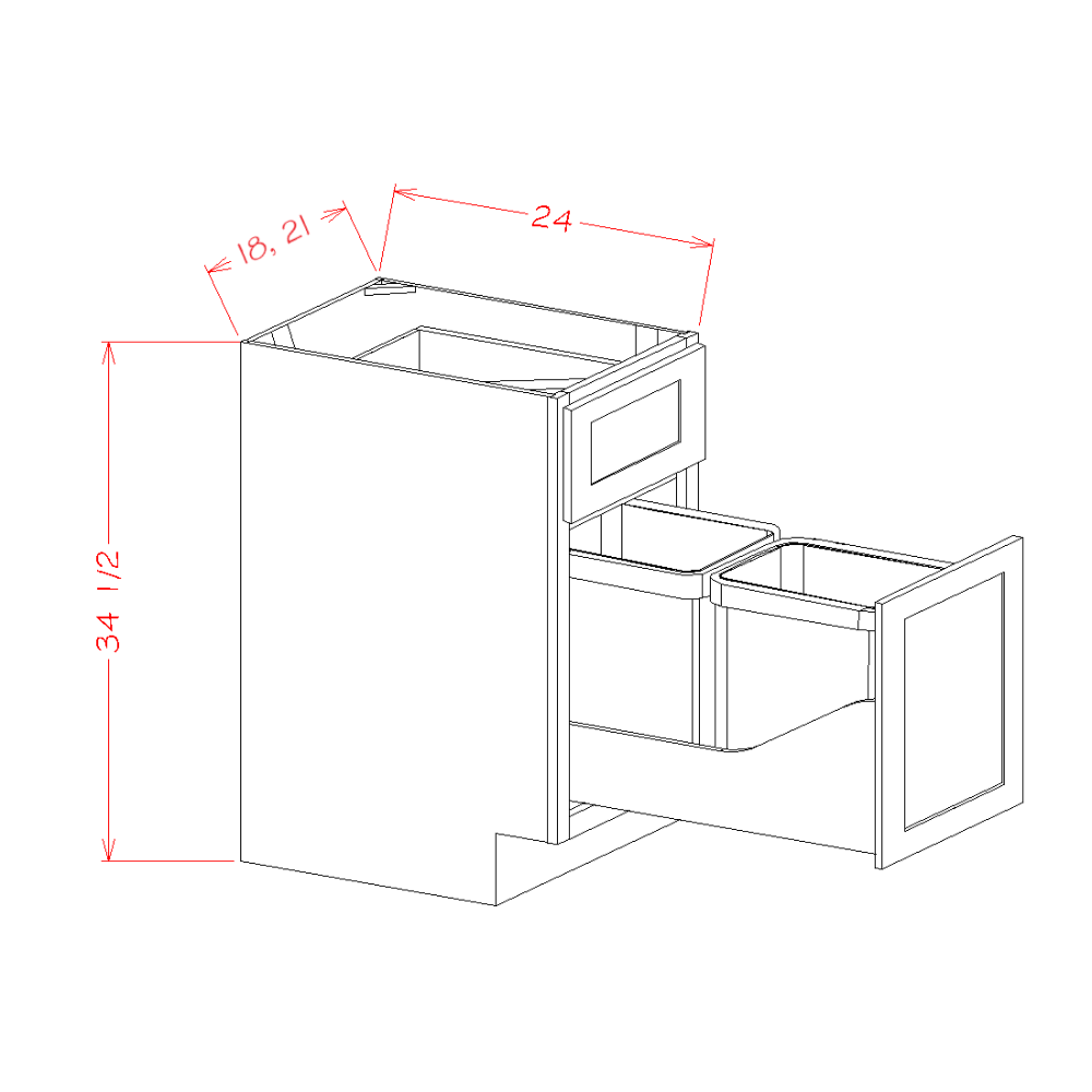 US Cabinet Depot Edgeline White 18" Base With Double Trashcan Pullout (EW-B18TCPO)