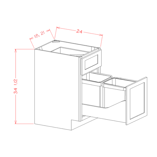 US Cabinet Depot Edgeline White 18" Base With Double Trashcan Pullout (EW-B18TCPO)