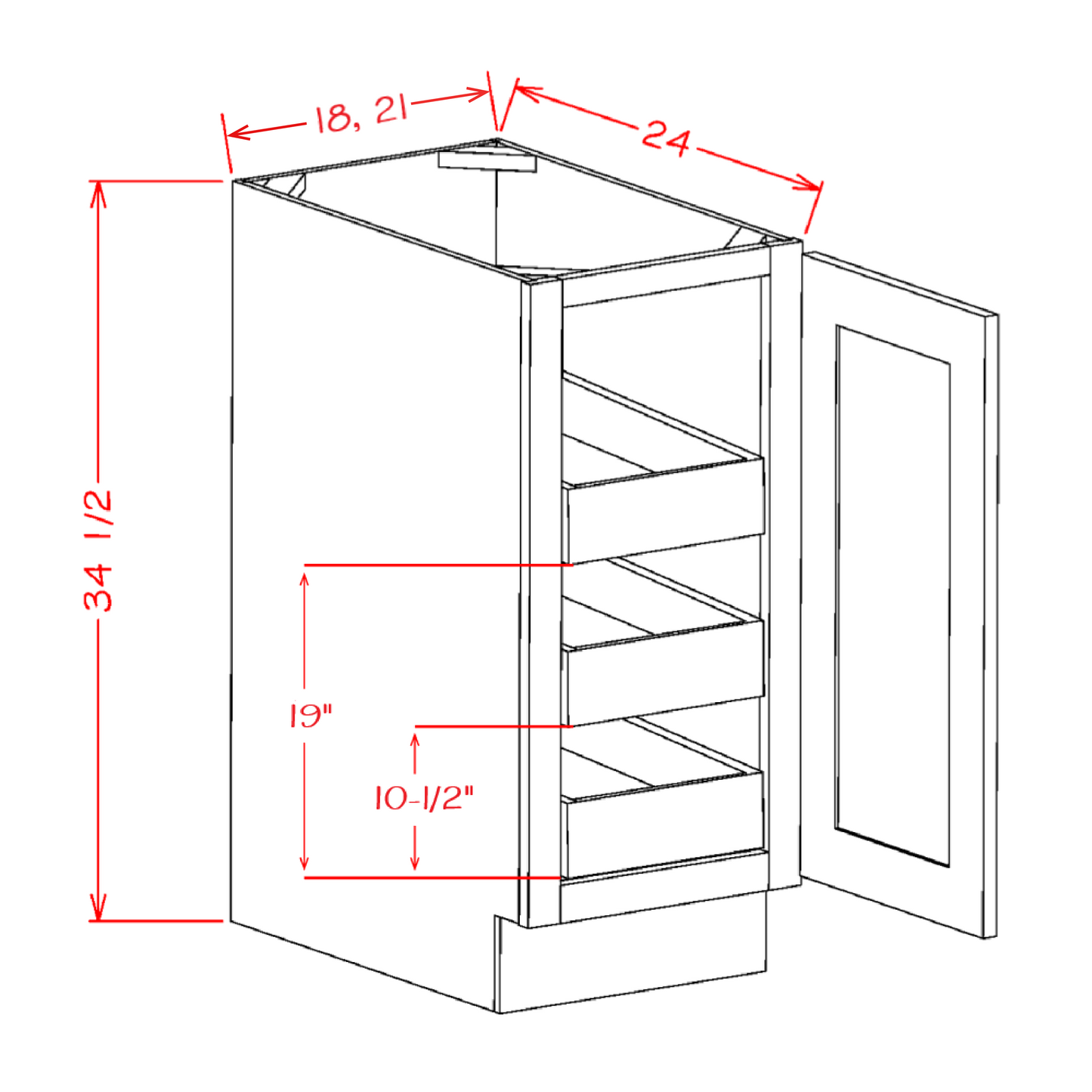 US Cabinet Depot Edgeline White 18" Full Height Door Three Rollout Shelf Base Cabinet Kit (EW-B18FH3RS)