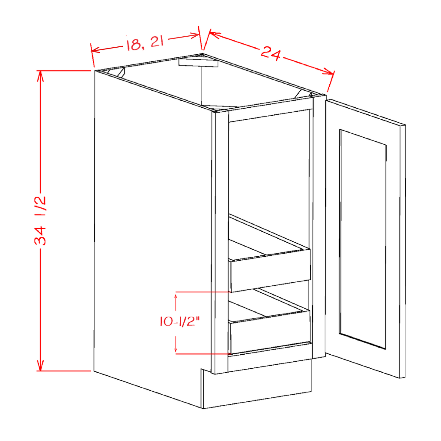 US Cabinet Depot Edgeline White 18" Full Height Door Two Rollout Shelf Base Cabinet Kit (EW-B18FH2RS)