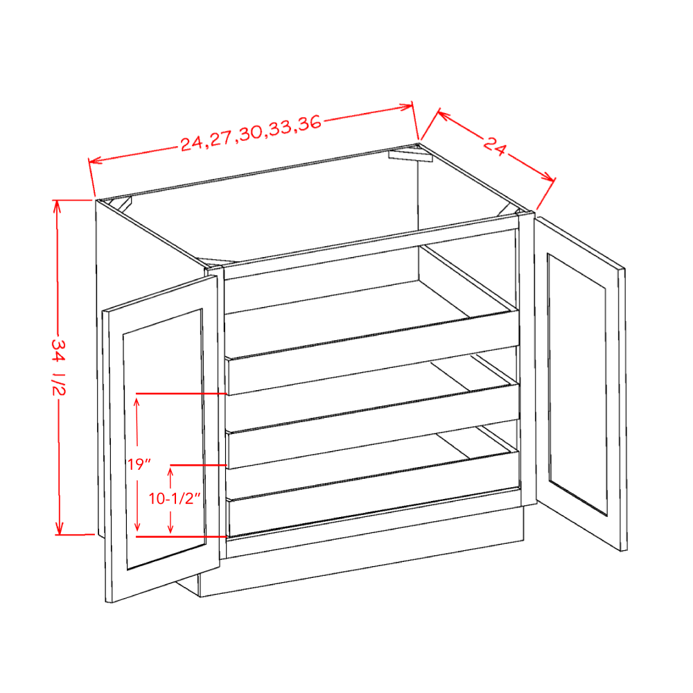 US Cabinet Depot Edgeline White 24" Full Height Door Three Rollout Shelf Base Cabinet Kit (EW-B24FH3RS)