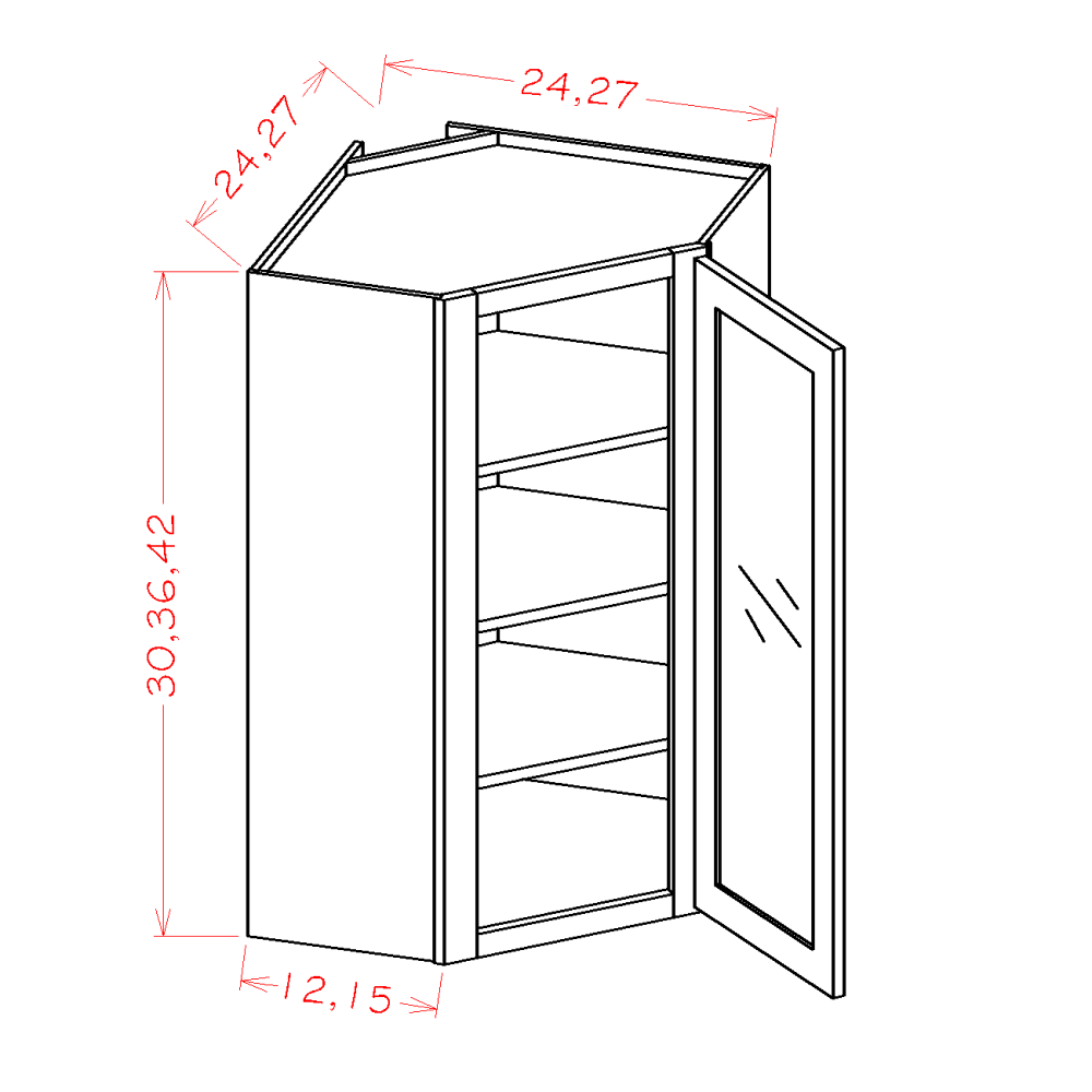 US Cabinet Depot Edgeline White 24" x 30" Wall Diagonal Glass Door Corner Cabinet With Finished Interior (EW-DCW2430GD)