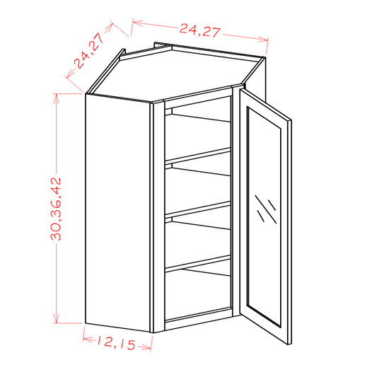 US Cabinet Depot Edgeline White 24" x 30" Wall Diagonal Glass Door Corner Cabinet With Finished Interior (EW-DCW2430GD)