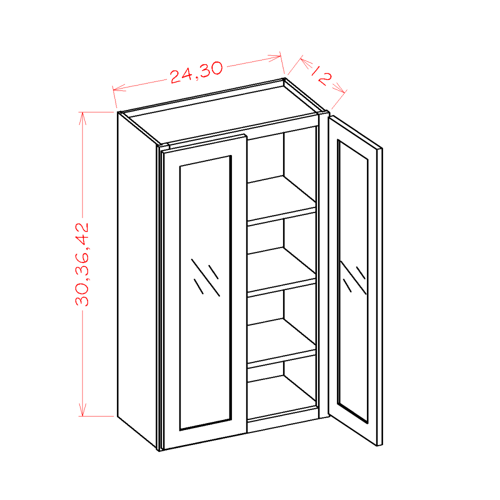 US Cabinet Depot Edgeline White 24" x 30" Wall Glass Door Cabinet With Finished Interior (EW-W2430GD)