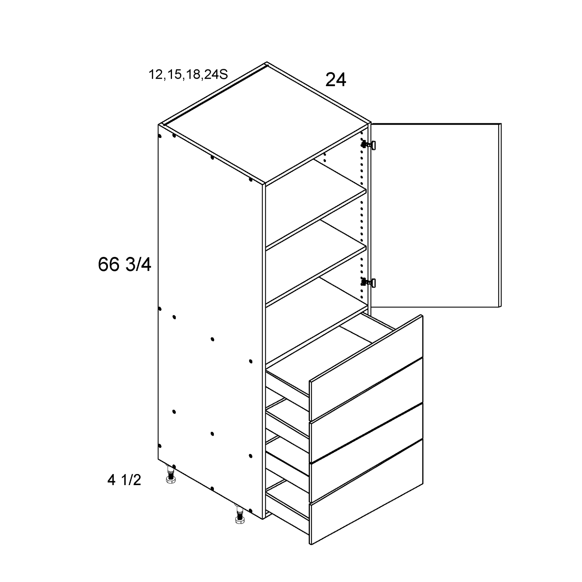 US Cabinet Depot No Door Kit 12" Altamax Tall One Door Four Drawer Utility Cabinet (ND-T4DB1272)