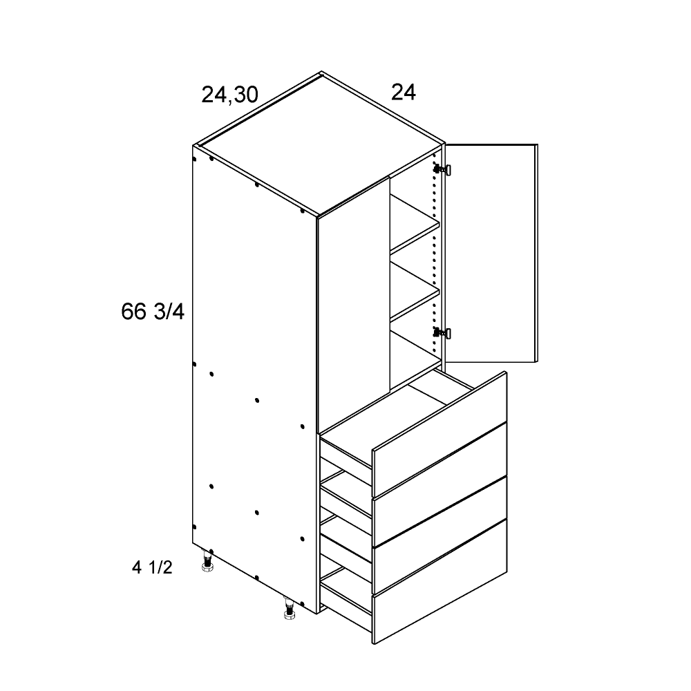 US Cabinet Depot No Door Kit 24" Altamax Tall Two Door Four Drawer Utility Cabinet (ND-T4DB2472)