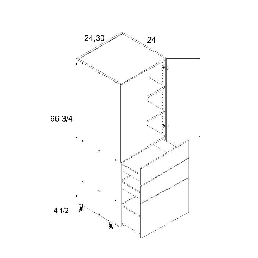 US Cabinet Depot No Door Kit 24" Altamax Tall Two Door Three Drawer Utility Cabinet (ND-T3DB2472)