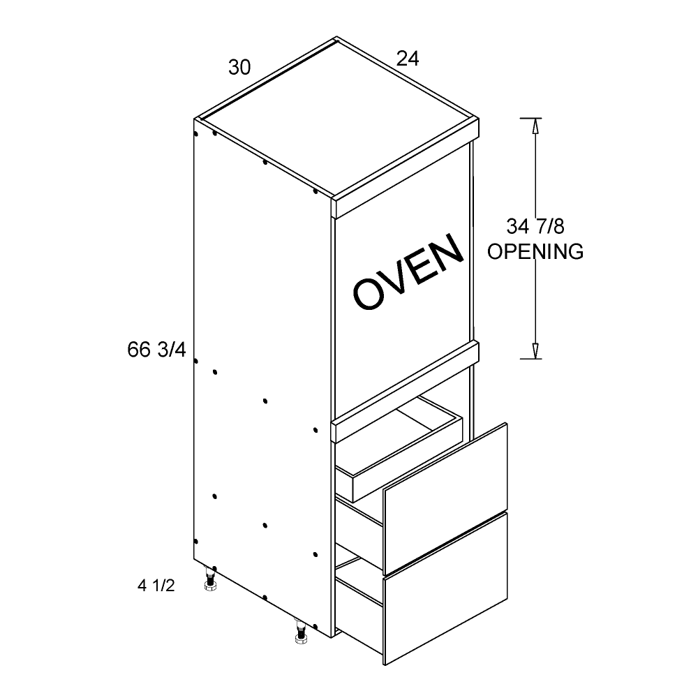 US Cabinet Depot No Door Kit 30" Altamax Tall Single Oven Two Drawer With One Inner Drawer Utility Cabinet (ND-TOS2DBID3072)