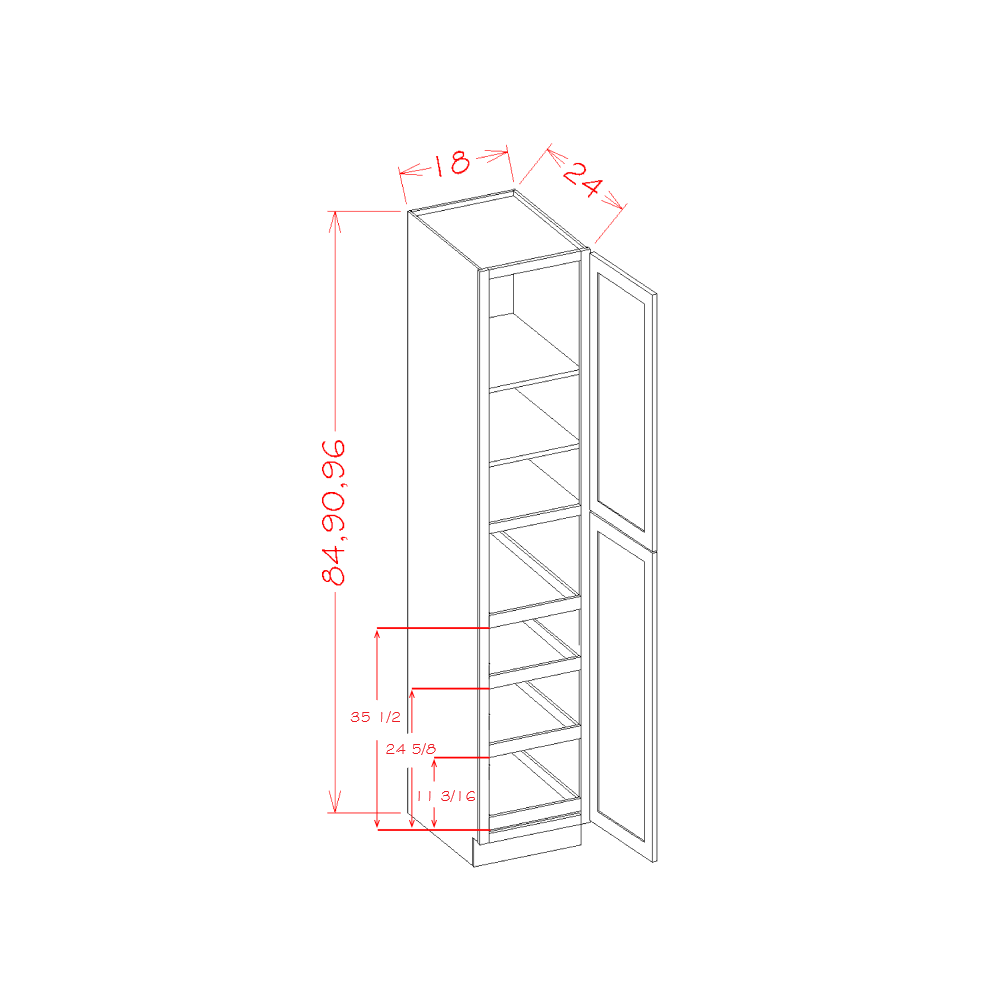 US Cabinet Depot Oxford White 18" x 96" Four Rollout Shelf Utility Cabinet Kit (OW-U1896244RS)