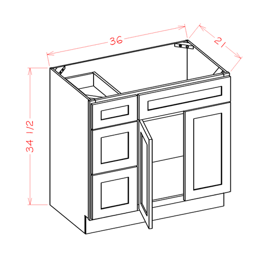 US Cabinet Depot Oxford White 30" Vanity Combo Base Cabinet With Left Drawers (OW-V3021DL)
