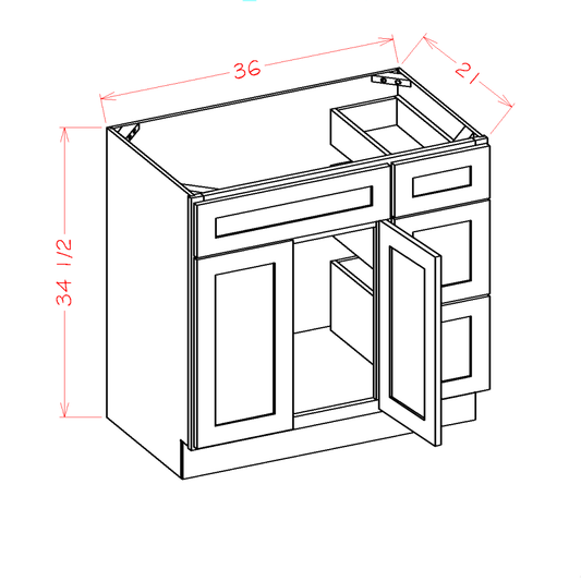 US Cabinet Depot Oxford White 30" Vanity Combo Base Cabinet With Right Drawers (OW-V3021DR)