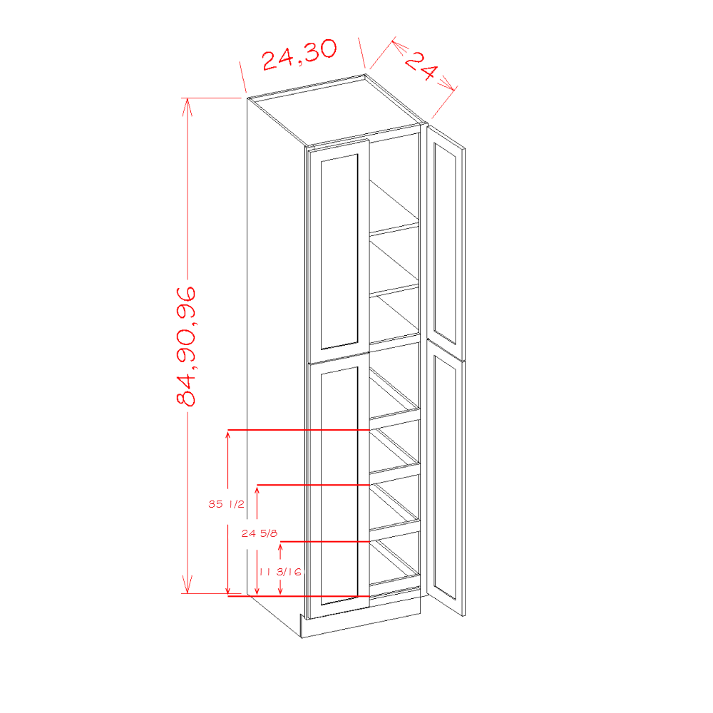 US Cabinet Depot Oxford White 30" x 96" Four Rollout Shelf Utility Cabinet Kit (OW-U3096244RS)
