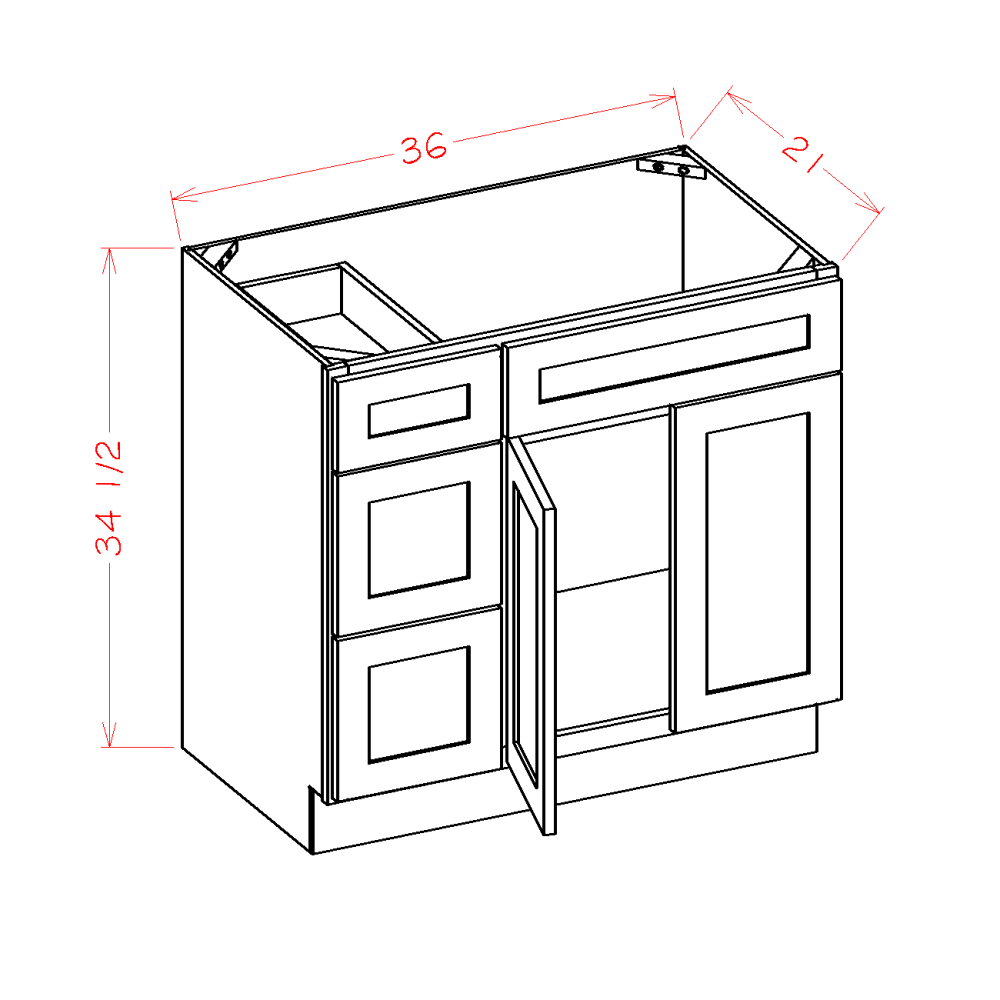 US Cabinet Depot Oxford White 36" Vanity Combo Base Cabinet With Left Drawers (OW-V3621DL)