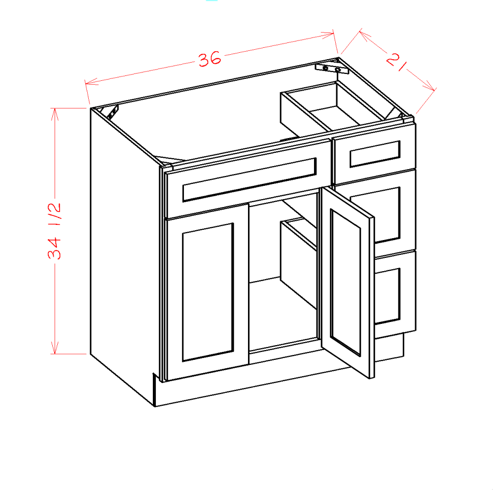 US Cabinet Depot Oxford White 36" Vanity Combo Base Cabinet With Right Drawers (OW-V3621DR)