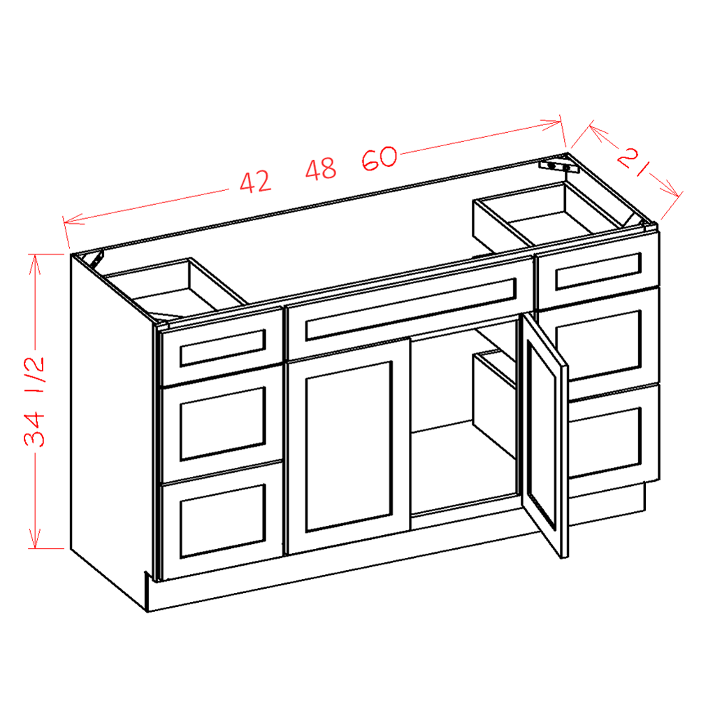 US Cabinet Depot Oxford White 48" Vanity Double Drawer Combo Base Cabinet (OW-VDDB48)
