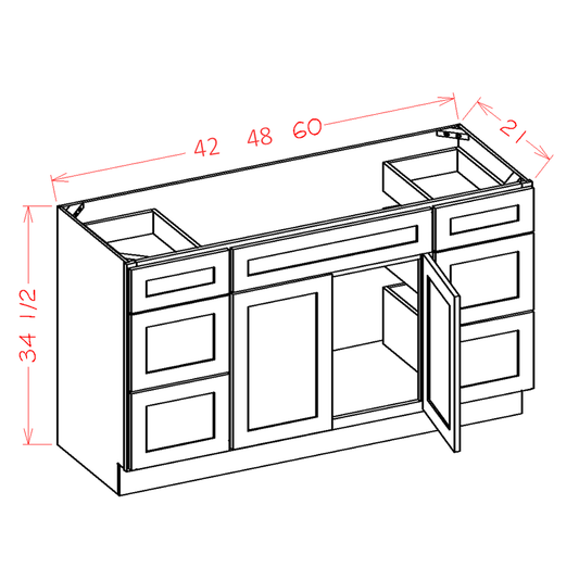 US Cabinet Depot Oxford White 48" Vanity Double Drawer Combo Base Cabinet (OW-VDDB48)