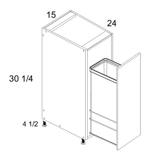 US Cabinet Depot Palermo Gloss White 15" Full Height Door Base With Single Trashcan Pullout (PGW-B15FHTCPO)