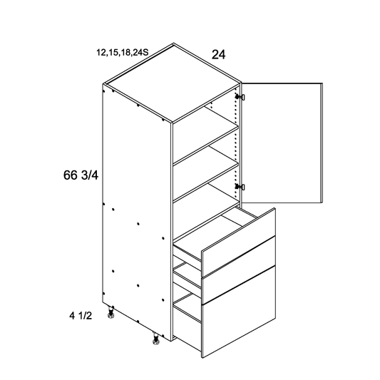 US Cabinet Depot Palermo Gloss White 24" Altamax Tall One Door Three Drawer Utility Cabinet (PGW-T3DB2472S)