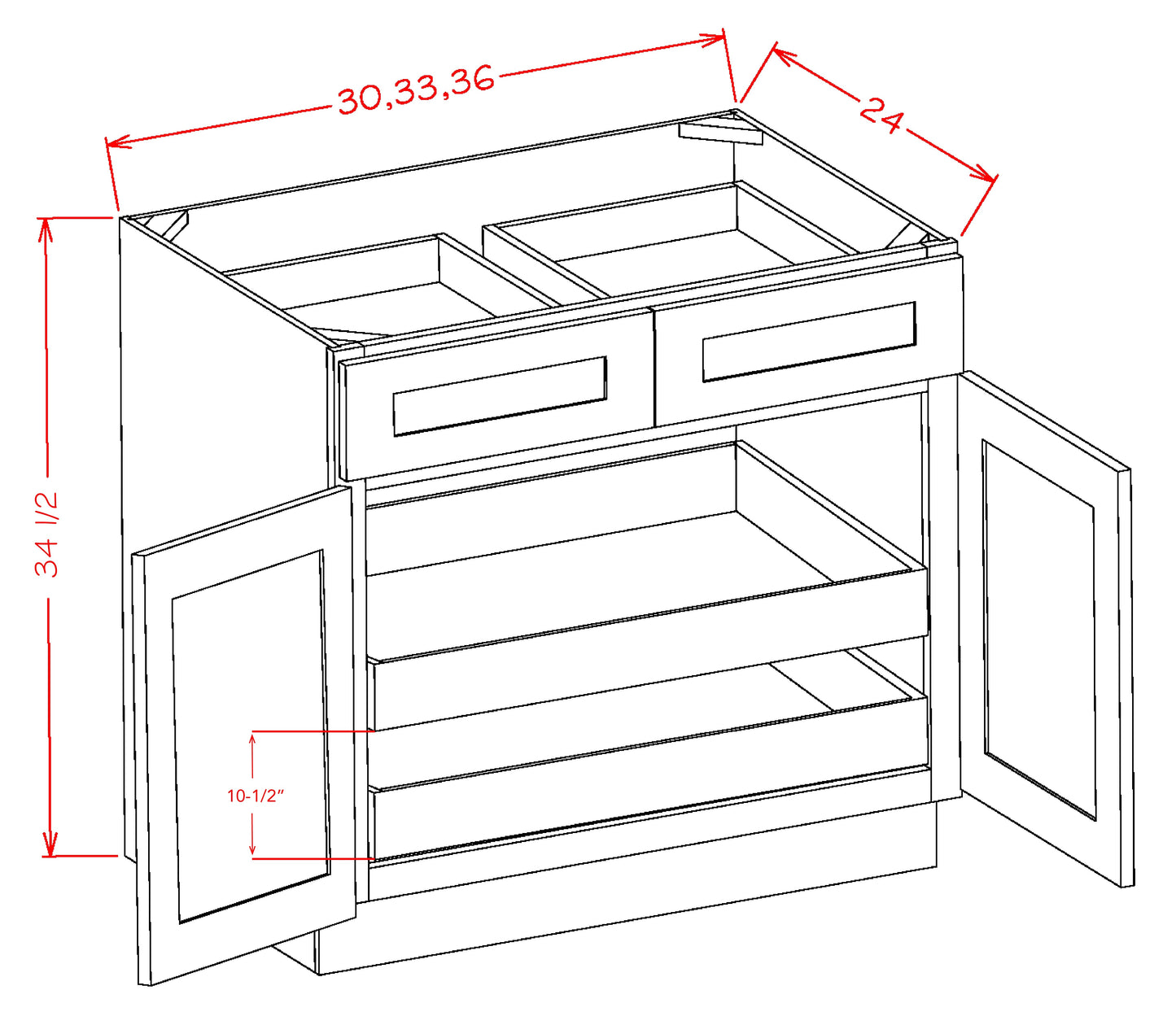 US Cabinet Depot Shaker Antique White 33" Two Rollout Shelf Base Cabinet Kit (SA-B332RS)