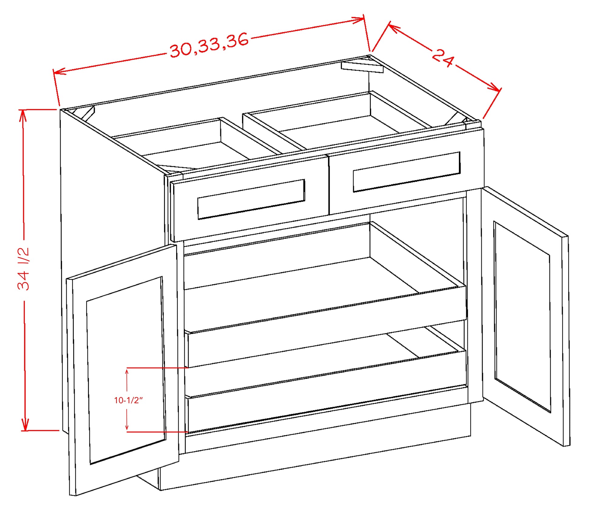 US Cabinet Depot Shaker Antique White 33" Two Rollout Shelf Base Cabinet Kit (SA-B332RS)