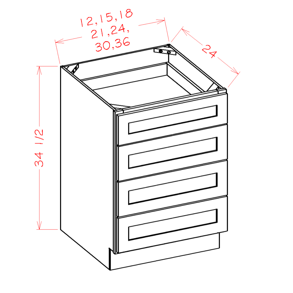 US Cabinet Depot Shaker Antique White 36" Four Drawer Base Cabinet (SA-4DB36)