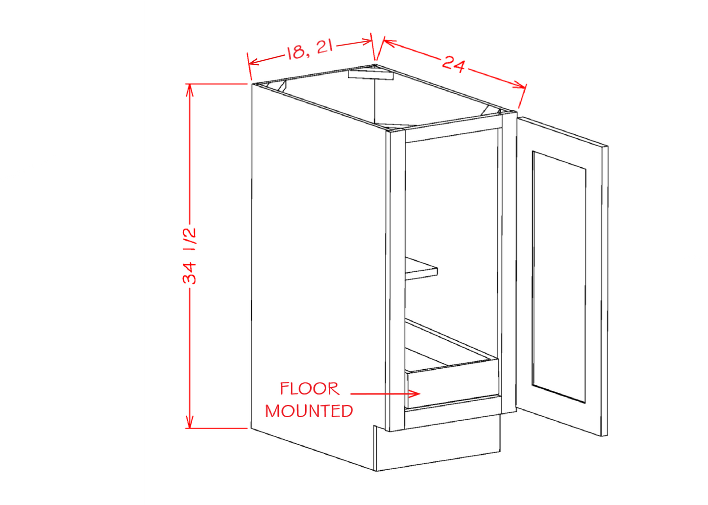 US Cabinet Depot Shaker Black 18" Full Height Door One Rollout Shelf Base Kit (SB-B18FH1RS)