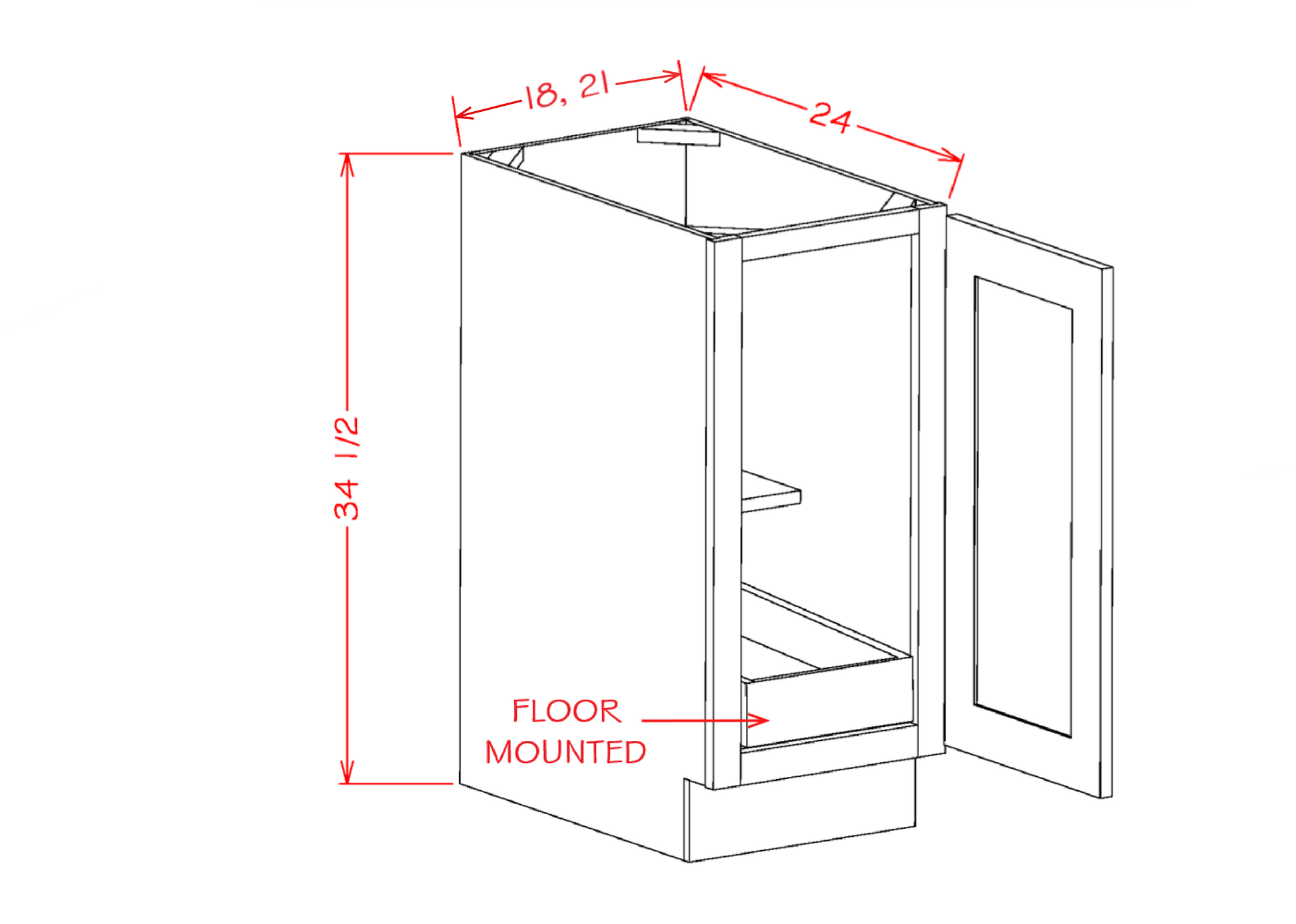 US Cabinet Depot Shaker Black 18" Full Height Door One Rollout Shelf Base Kit (SB-B18FH1RS)