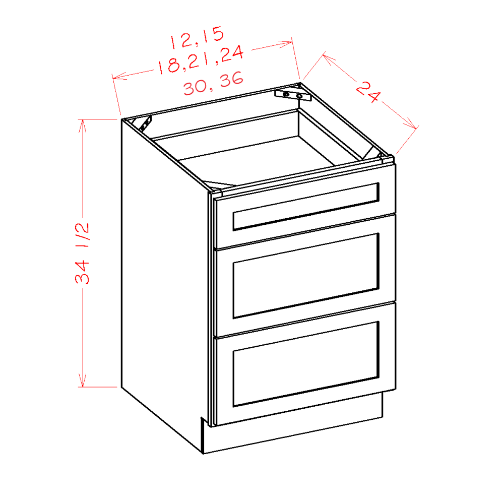 US Cabinet Depot Shaker Black 24" Three Drawer Base Cabinet (SB-3DB24)