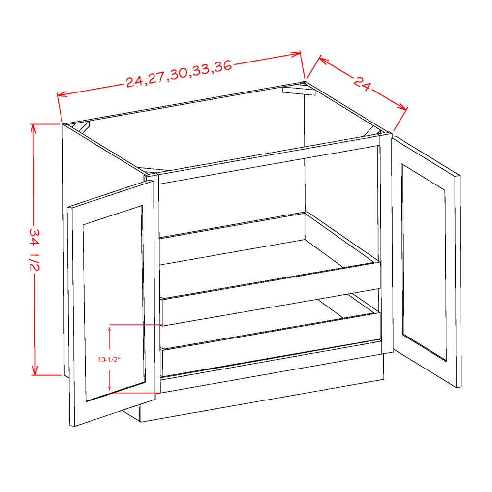 US Cabinet Depot Shaker Black 36" Full Height Door Two Rollout Shelf Base Cabinet Kit (SB-B36FH2RS)