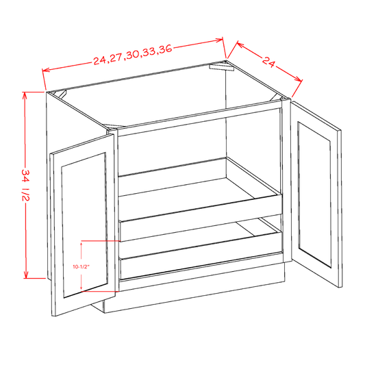 US Cabinet Depot Shaker Navy 24" Full Height Door Two Rollout Shelf Base Cabinet Kit (SN-B24FH2RS)