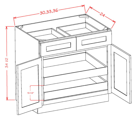 US Cabinet Depot Shaker White 30" Two Rollout Shelf Base Cabinet Kit (SW-B302RS)