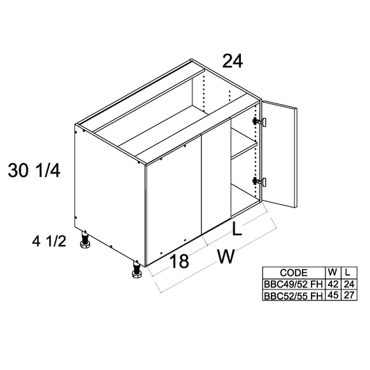 US Cabinet Depot Torino Grey Wood 45" Full Height Door Blind Base Corner Cabinet (TGW-BBC52/55FH)