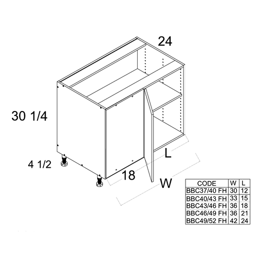 US Cabinet Depot Torino White Pine 36" Full Height Door Blind Base Corner Cabinet (TWP-BBC43/46FH)