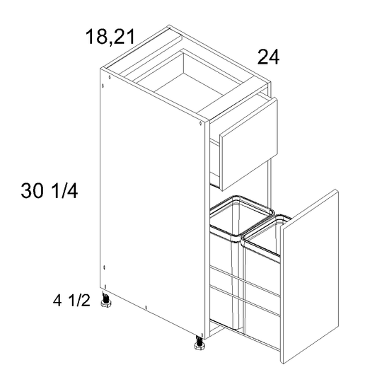 US Cabinet Depot Verona Pure Blanc 18" Base With Double Trashcan Pullout (VPB-B18TCPO)