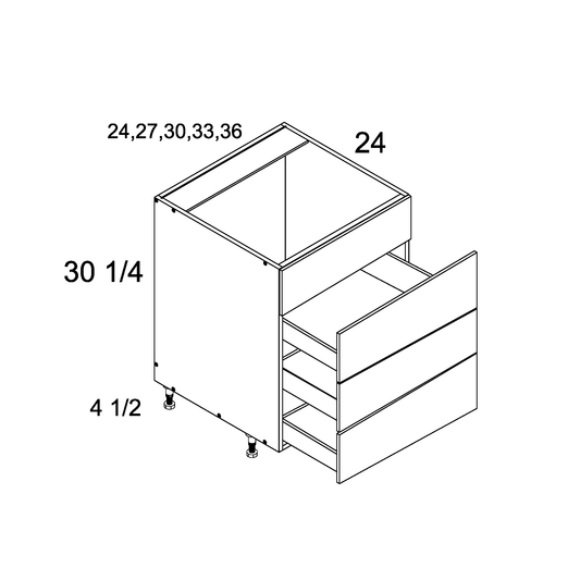 US Cabinet Depot Verona Pure Blanc 27" Altamax Three Drawer With One False Front Range Base (VPB-RB4DB27)