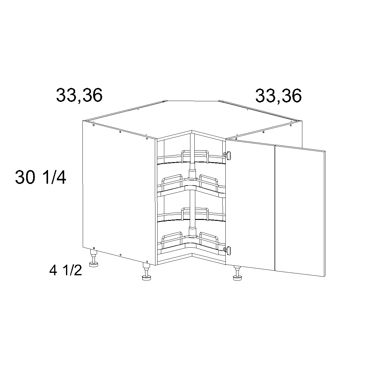 US Cabinet Depot Verona Pure Blanc 33" Base Easy Reach With Two Lazy Susan Basket Trays (VPB-LSB33)