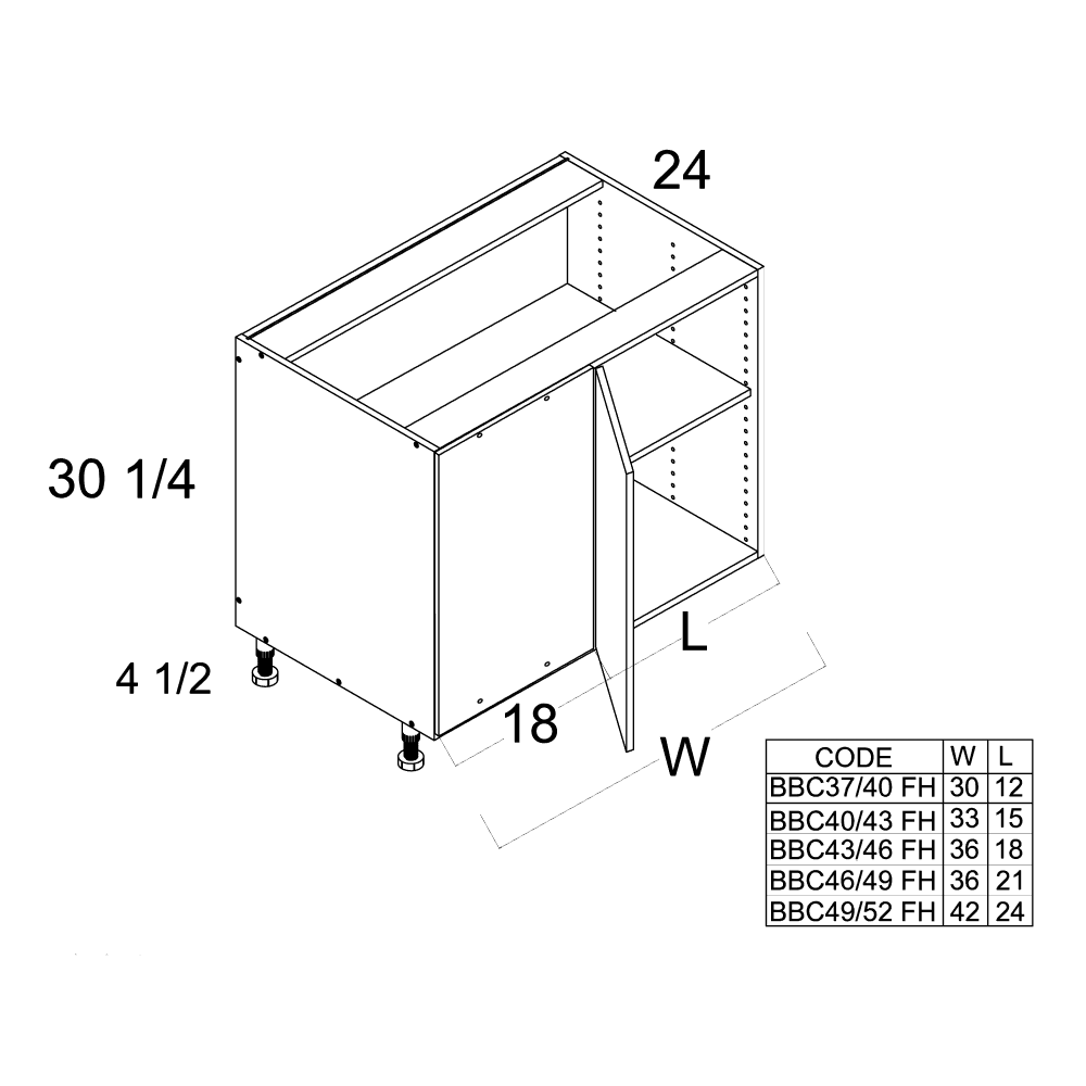 US Cabinet Depot Verona Pure Blanc 42" Full Height Door Blind Base Corner Cabinet (VPB-BBC49/52SFH)