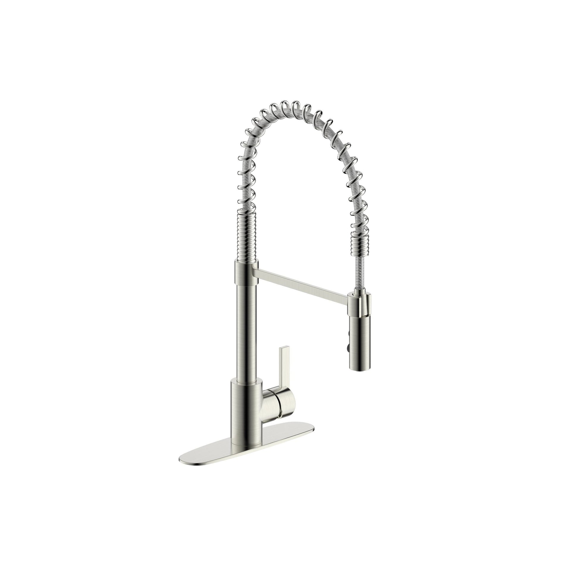 Ultra Faucets Single-Handle with Spring Spout PVD Brushed Nickel Kitchen Faucet-UF17403