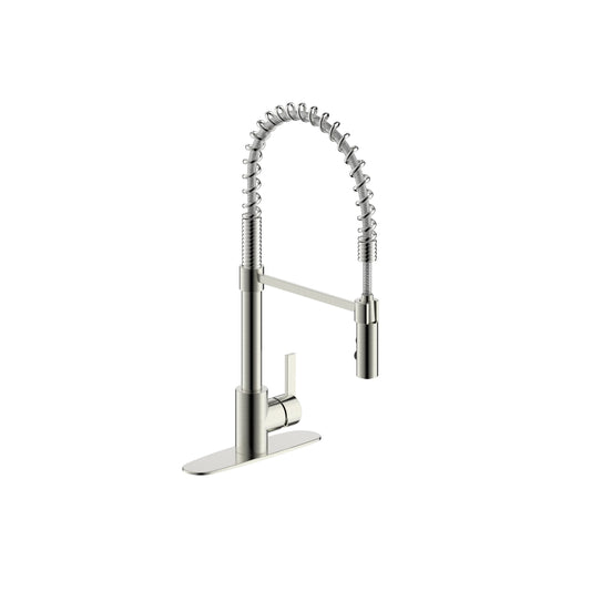 Ultra Faucets Single-Handle with Spring Spout PVD Brushed Nickel Kitchen Faucet-UF17403