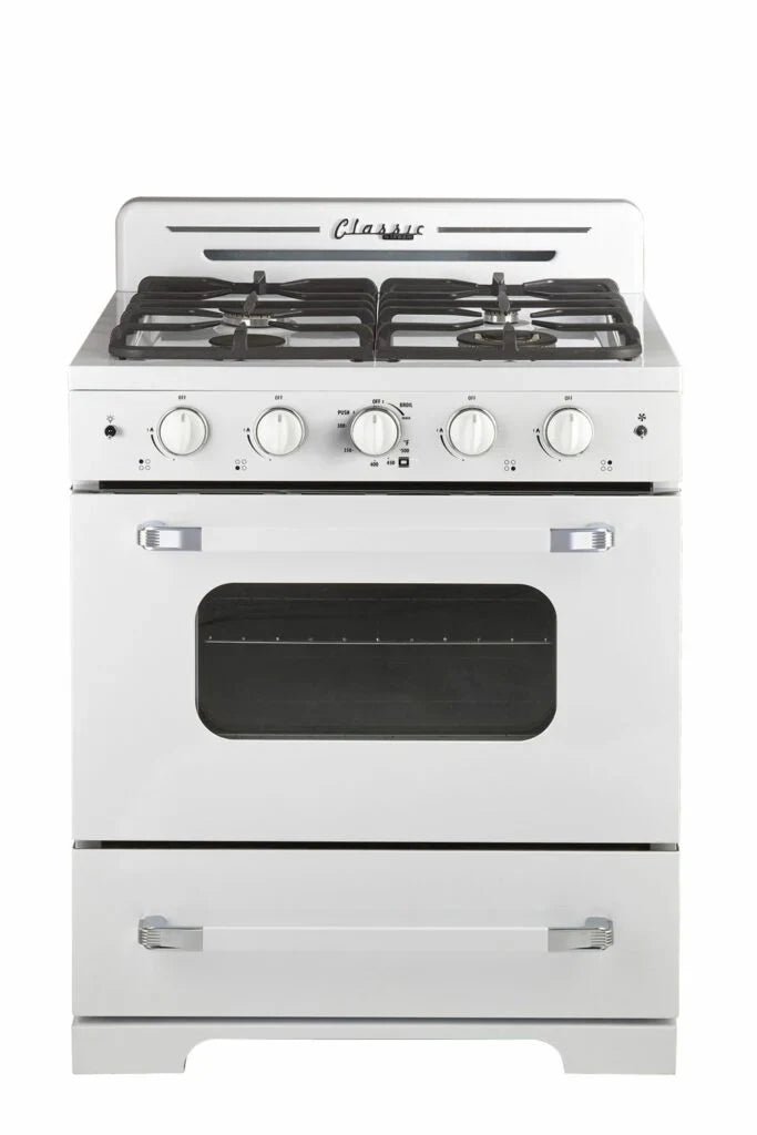 Unique Off Grid UGP-30CR W Classic 30" x 42" With Single Oven and 4 Burners White Range