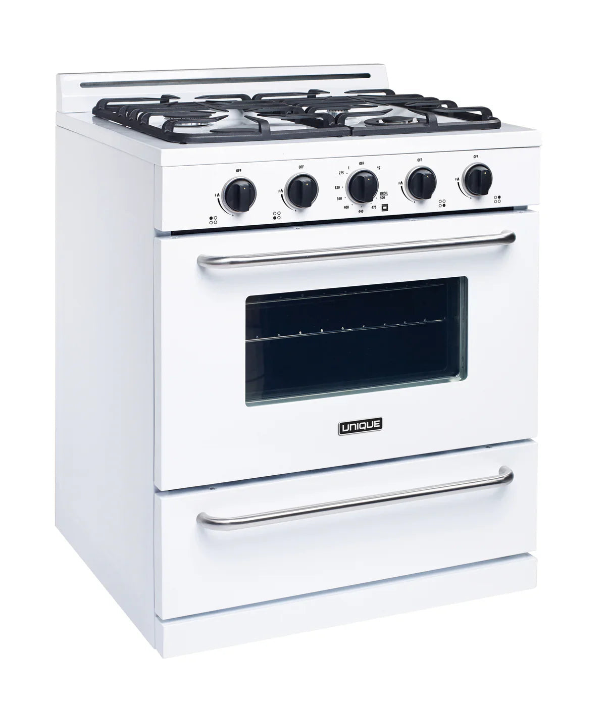 Unique Off Grid UGP-30G OF1 W Unique 30" x 42" With Single Oven and 4 Burners White Range