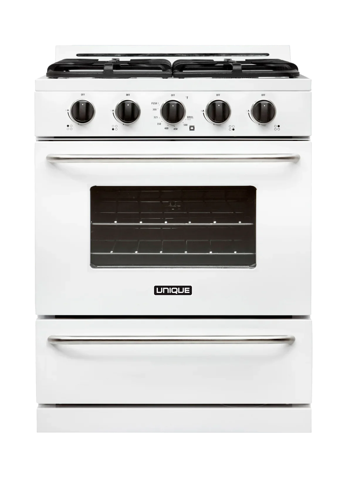 Unique Off Grid UGP-30G OF1 W Unique 30" x 42" With Single Oven and 4 Burners White Range