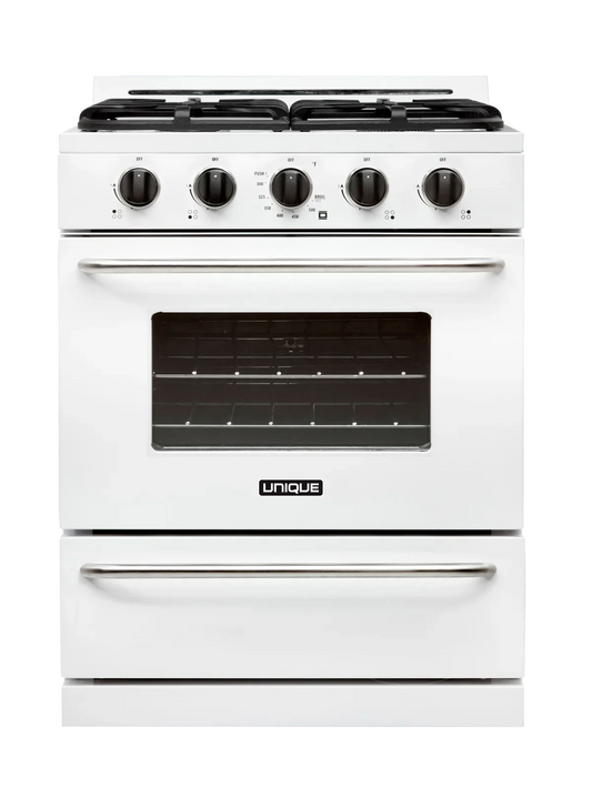 Unique Off Grid UGP-30G OF1 W Unique 30" x 42" With Single Oven and 4 Burners White Range