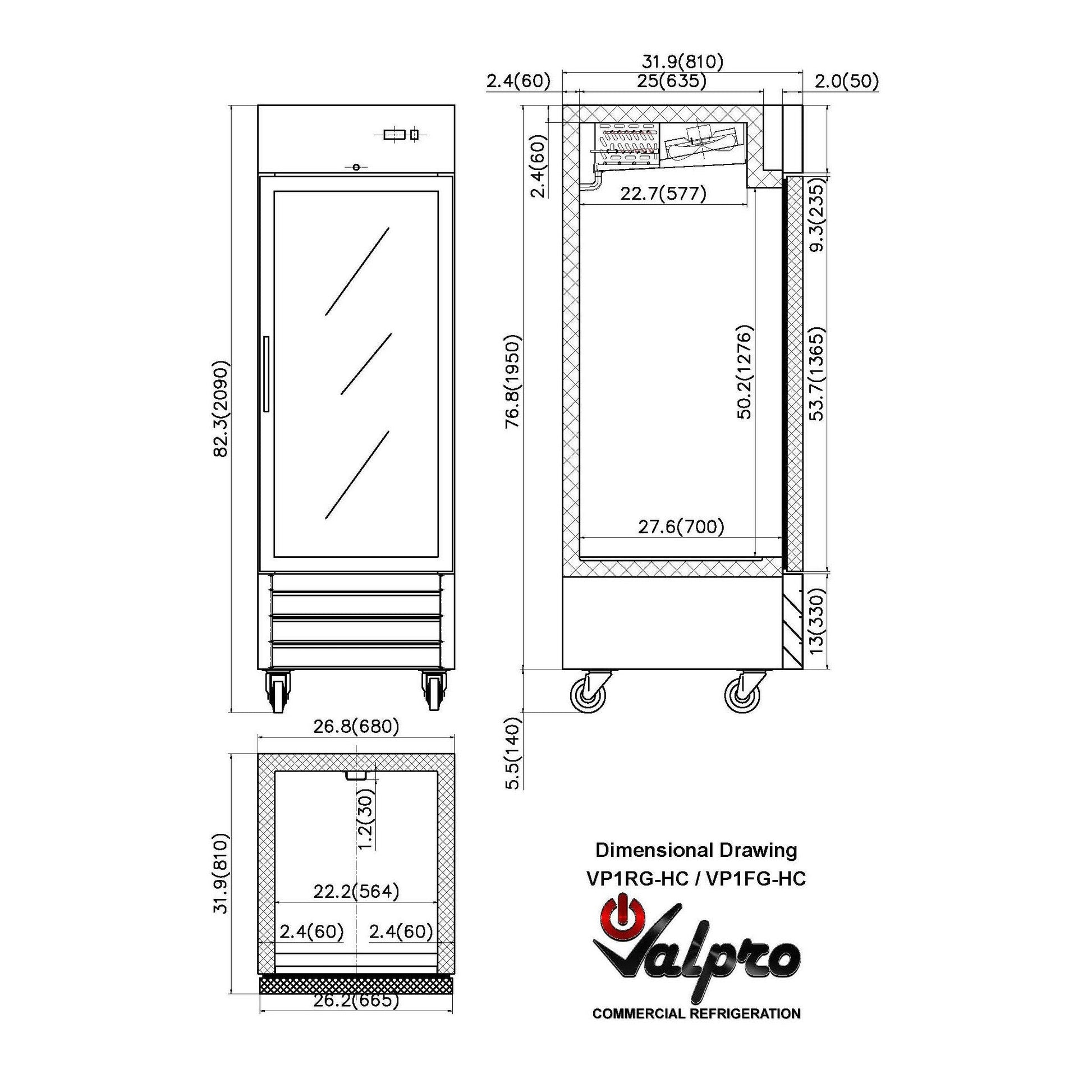 Valpro 23 cu.ft. Stainless Steel Single Glass Door Reach-In Freezer