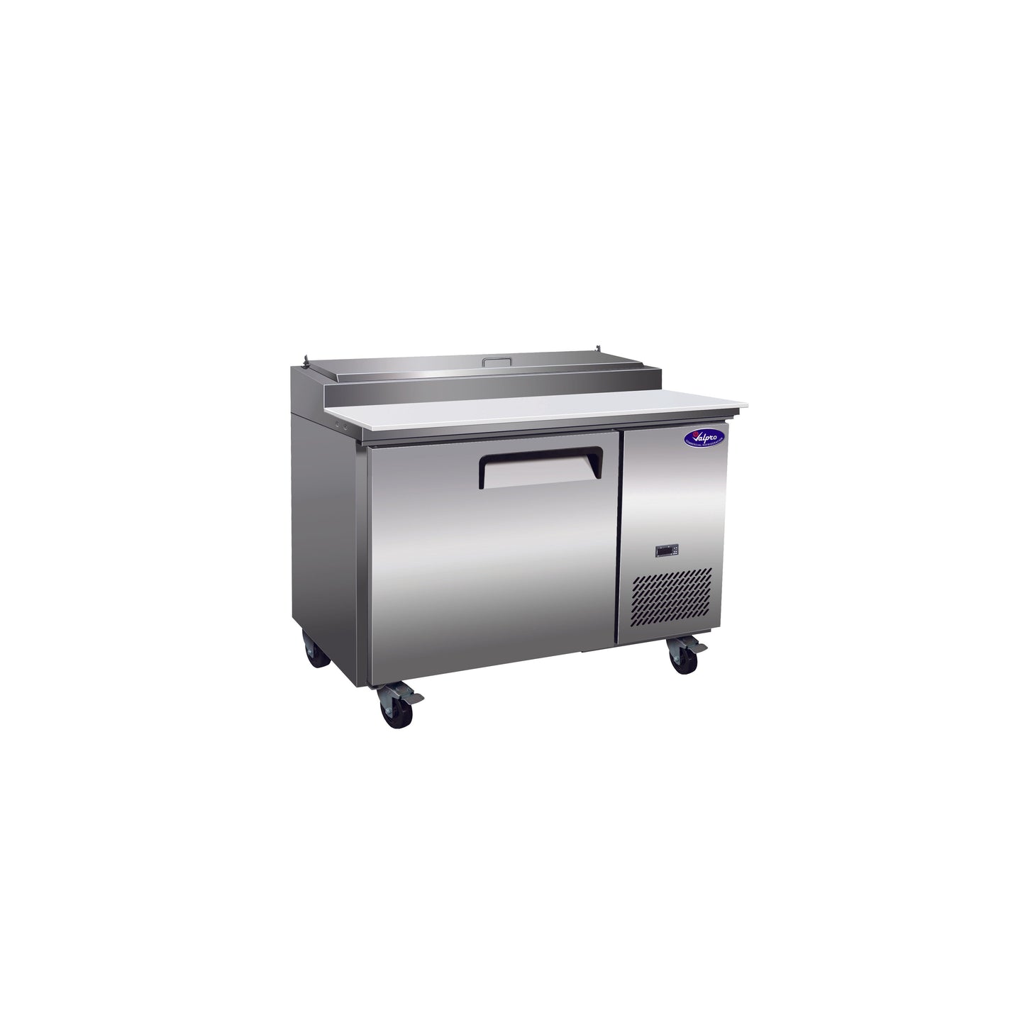 Valpro 48" x 32" Stainless Steel Solid 1-Door Refrigerator With 6-Pan Pizza Preparation Table Top