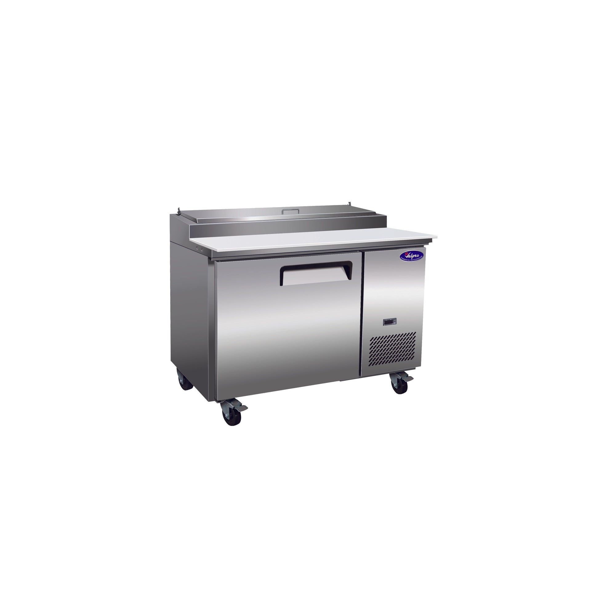 Valpro 48" x 32" Stainless Steel Solid 1-Door Refrigerator With 6-Pan Pizza Preparation Table Top