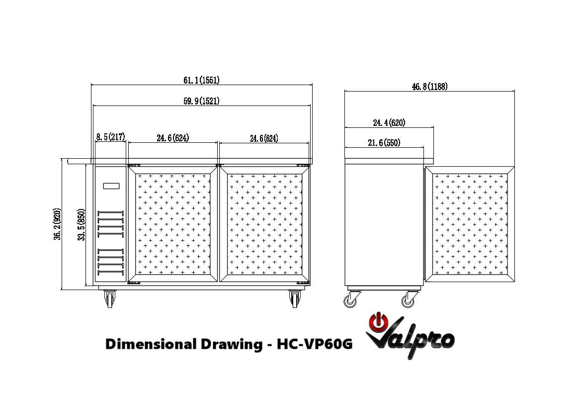 Valpro 61" 14 cu.ft. Back Bar Cooler With 2 Glass Swing Doors