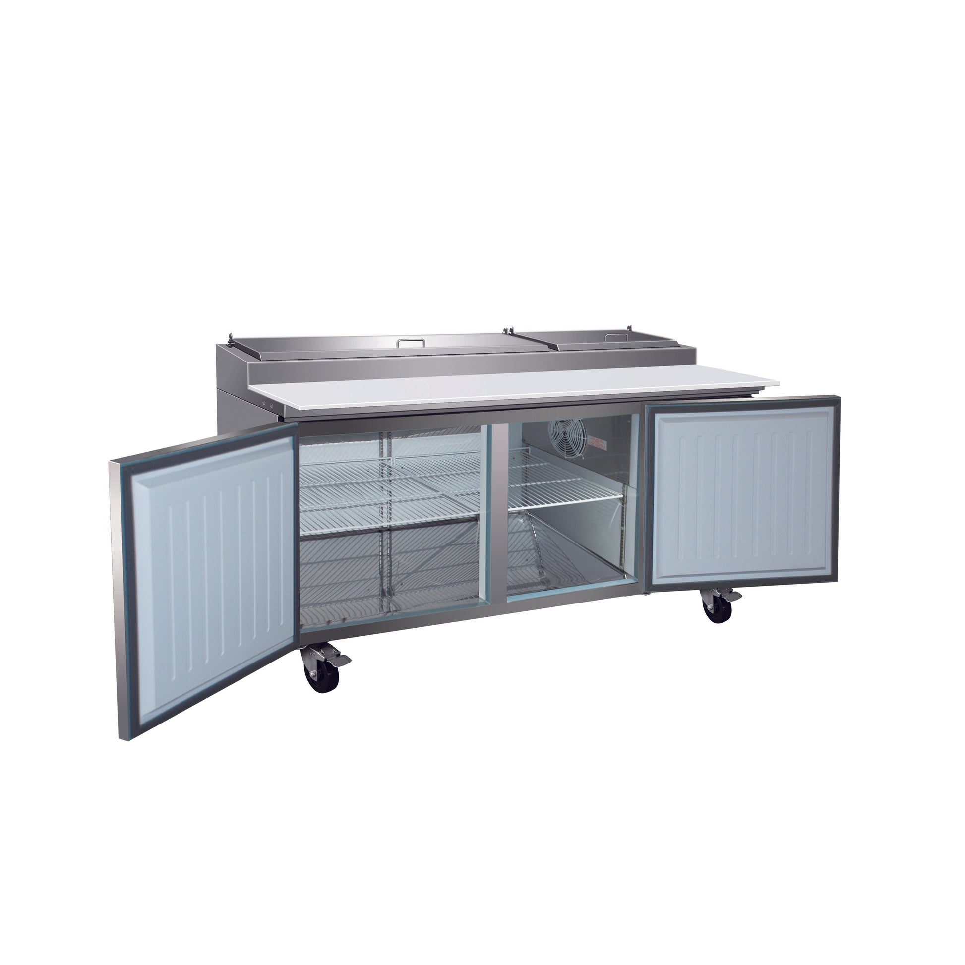 Valpro 71" x 32" Stainless Steel Solid 2-Door Refrigerator With 9-Pan Pizza Preparation Table Top